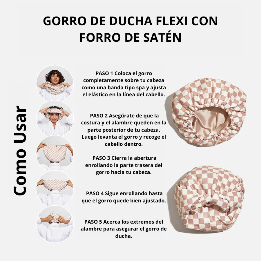 Merraci™ Gorro de Ducha de Satén – Impermeable y de Secado Rápido