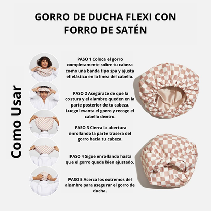 Merraci™ Gorro de Ducha de Satén – Impermeable y de Secado Rápido